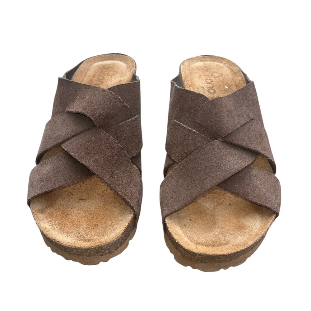 Yokono Wedge Taupe Multi Band Leather Sandals Size 8